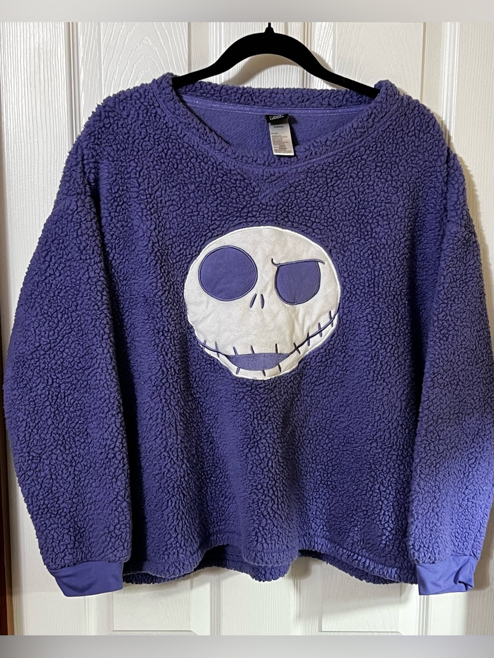 Disney Jack Skellington Top Sherpa Long Sleeve Pajama Top Loungewear Purple XL